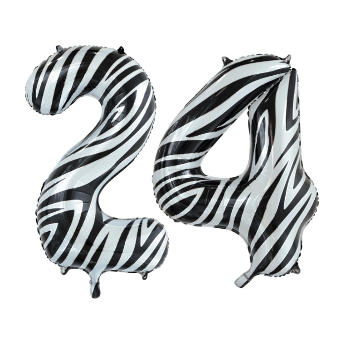 Folieballon 24 jaar zebra 86cm