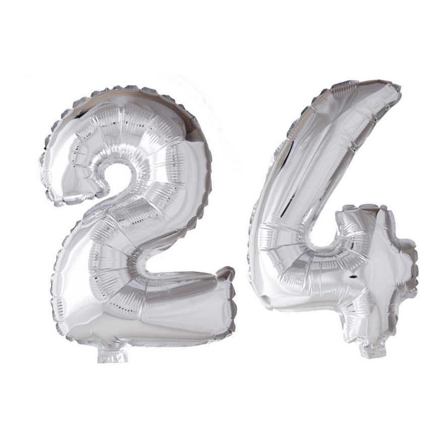 Folieballon 24 jaar zilver 41cm