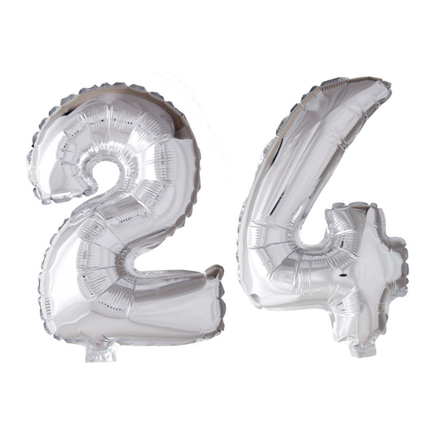 Folieballon 24 jaar Zilver 66cm