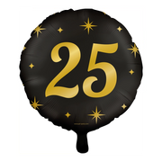 Folieballon 25  jaar - goud zwart - 45cm