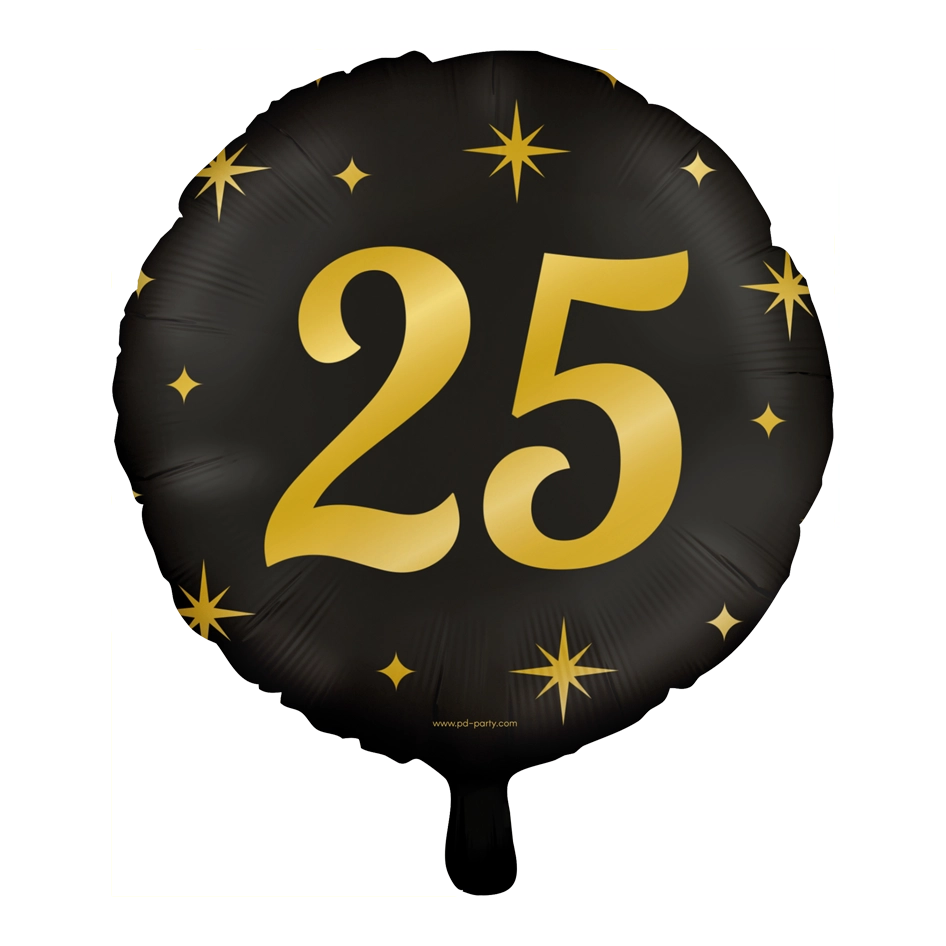 Folieballon 25  jaar - goud zwart - 45cm