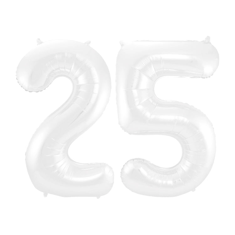 Folieballon 25 jaar metallic wit 86cm