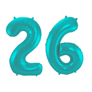 Folieballon 26 jaar metallic pastel aqua mat 86cm