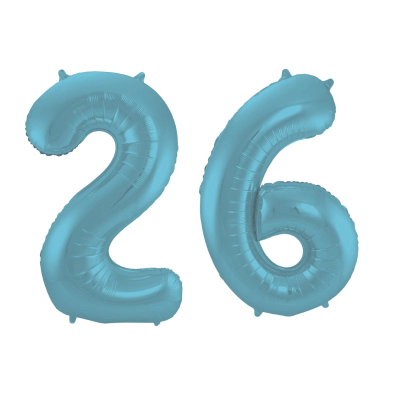 Folieballon 26 jaar metallic pastel blauw mat 86cm