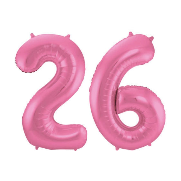 Folieballon 26 jaar metallic roze mat 86cm