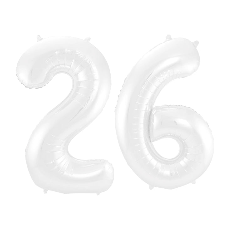 Folieballon 26 jaar metallic wit 86cm