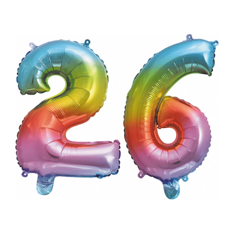 Folieballon 26 jaar Regenboog 86cm