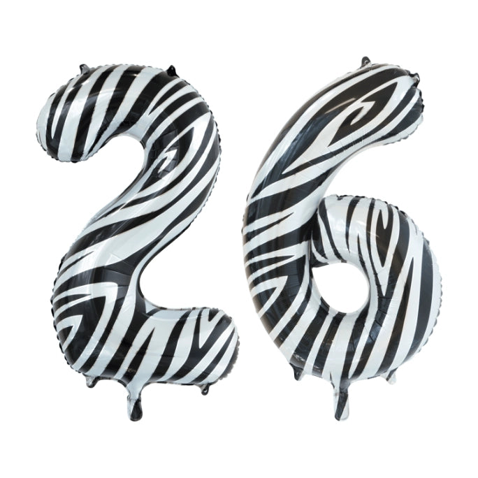 Folieballon 26 jaar zebra 86cm