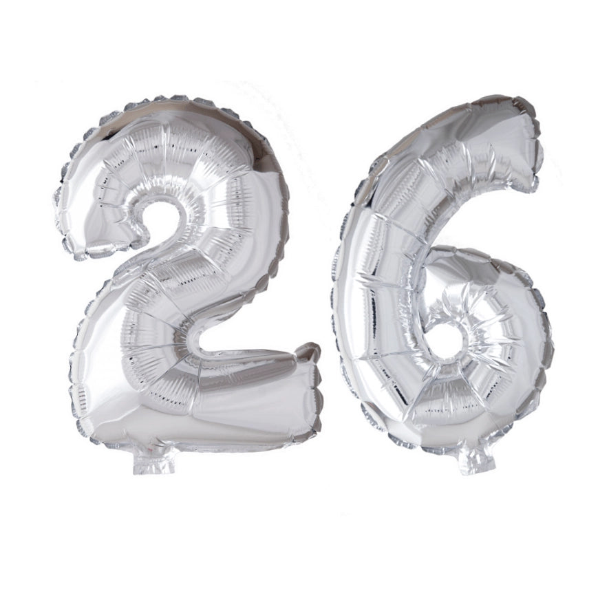 Folieballon 26 jaar zilver 41cm