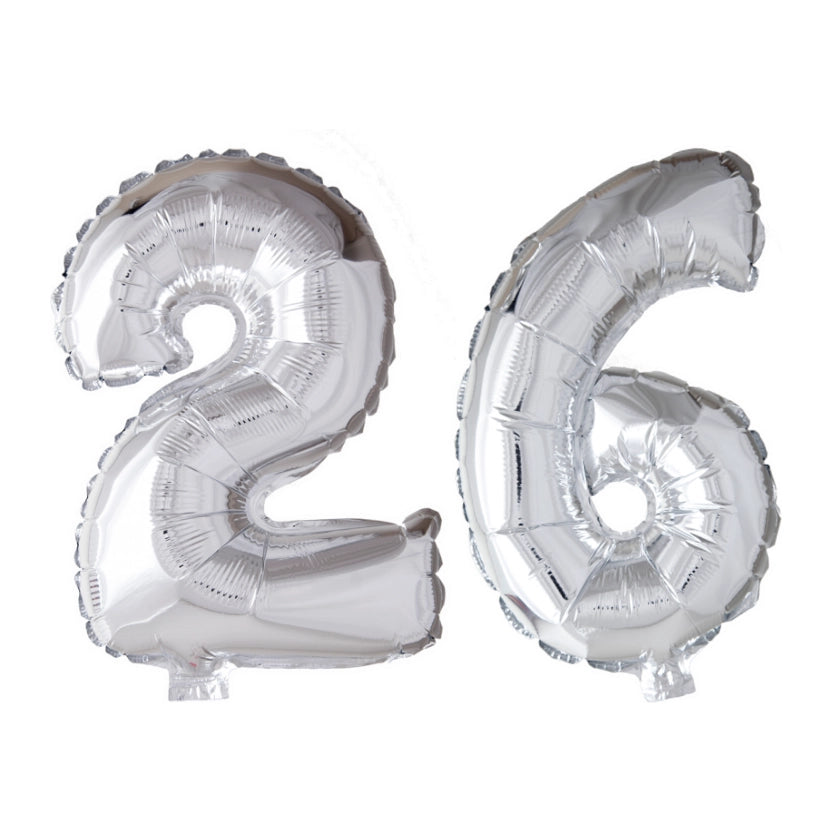 Folieballon 26 jaar Zilver 66cm