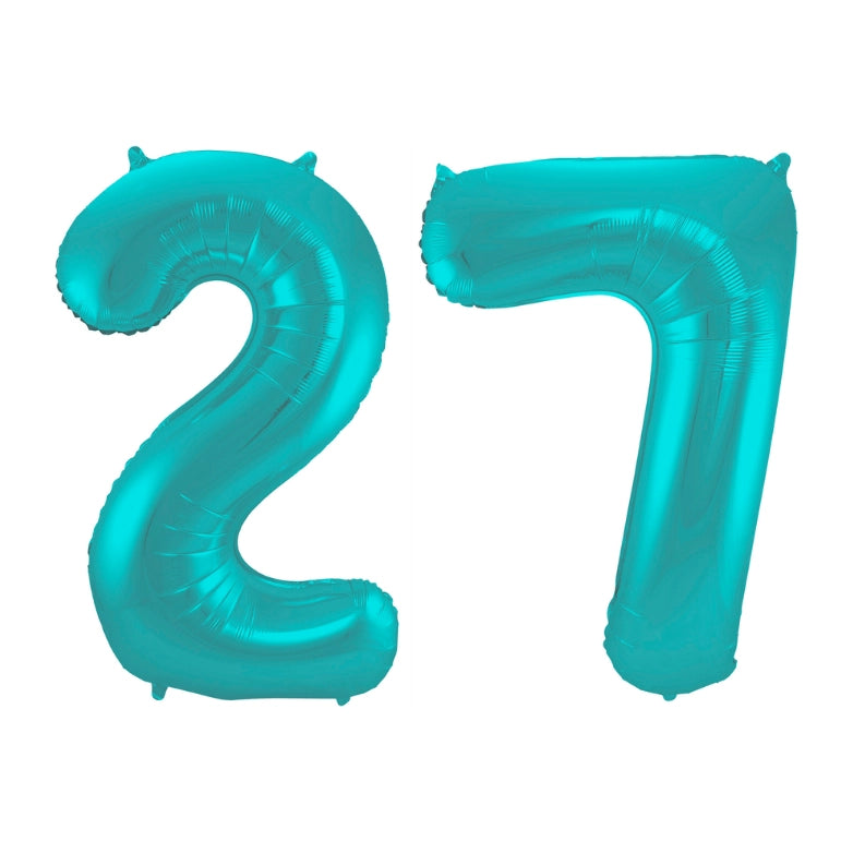 Folieballon 27 jaar metallic pastel aqua mat 86cm