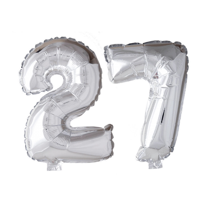 Folieballon 27 jaar zilver 41cm