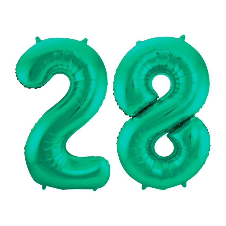 Folieballon 28 jaar metallic groen 86cm