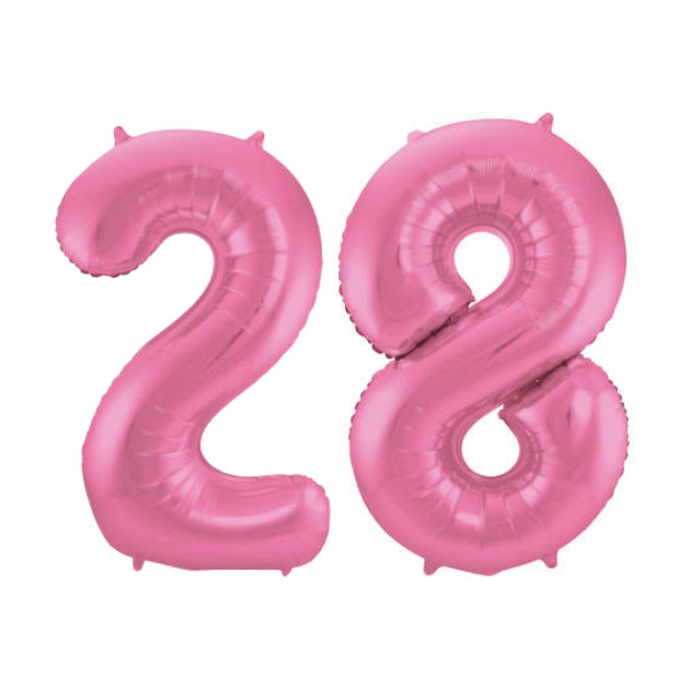 Folieballon 28 jaar metallic roze mat 86cm