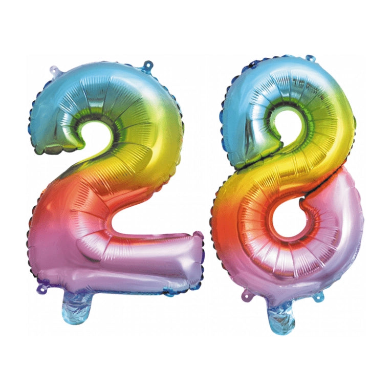 Folieballon 28 jaar Regenboog 41cm