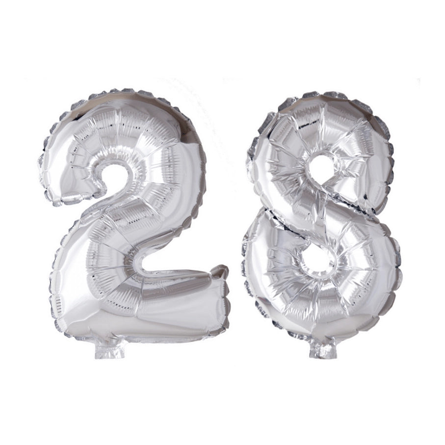 Folieballon 28 jaar zilver 41cm