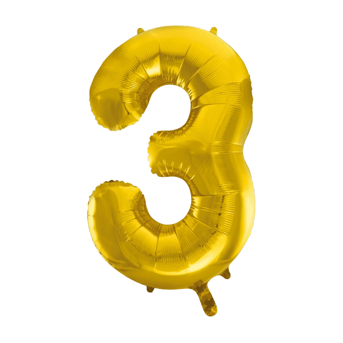 Folieballon 3 jaar Goud 41cm