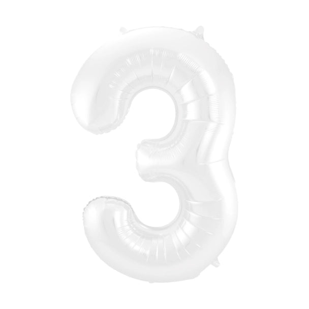 Folieballon 3 jaar metallic wit 86cm