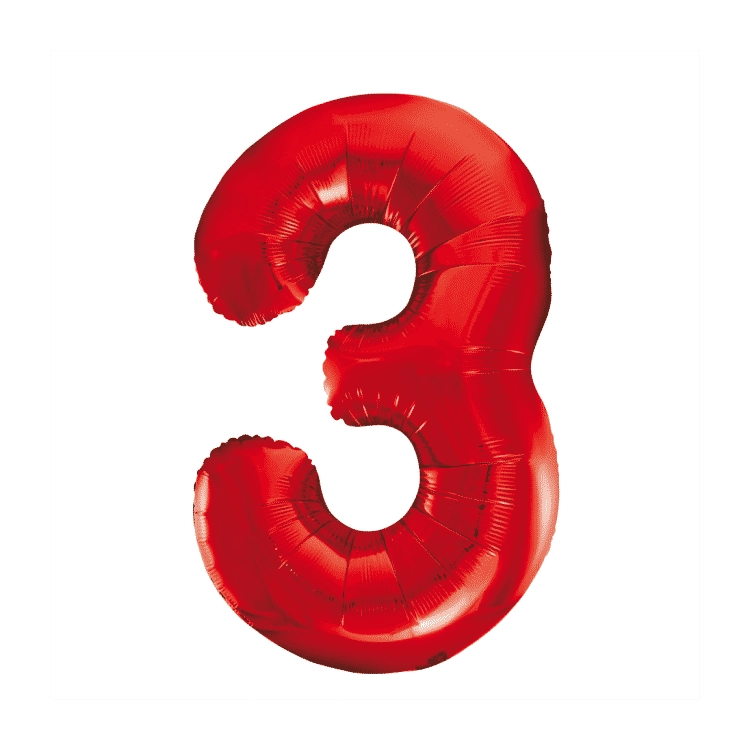 Folieballon 3 jaar rood 86cm