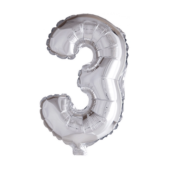 Folieballon 3 jaar zilver 41cm