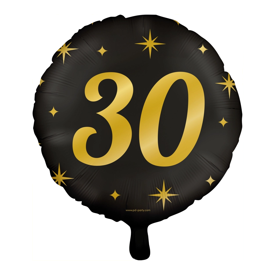 Folieballon 30  jaar - goud zwart - 45cm