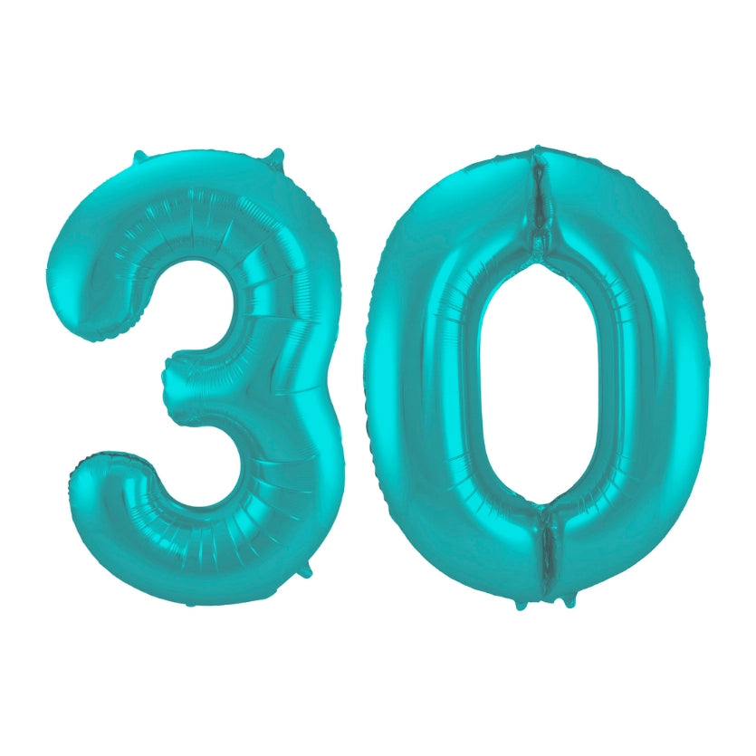 Folieballon 30 jaar metallic pastel aqua mat 86cm