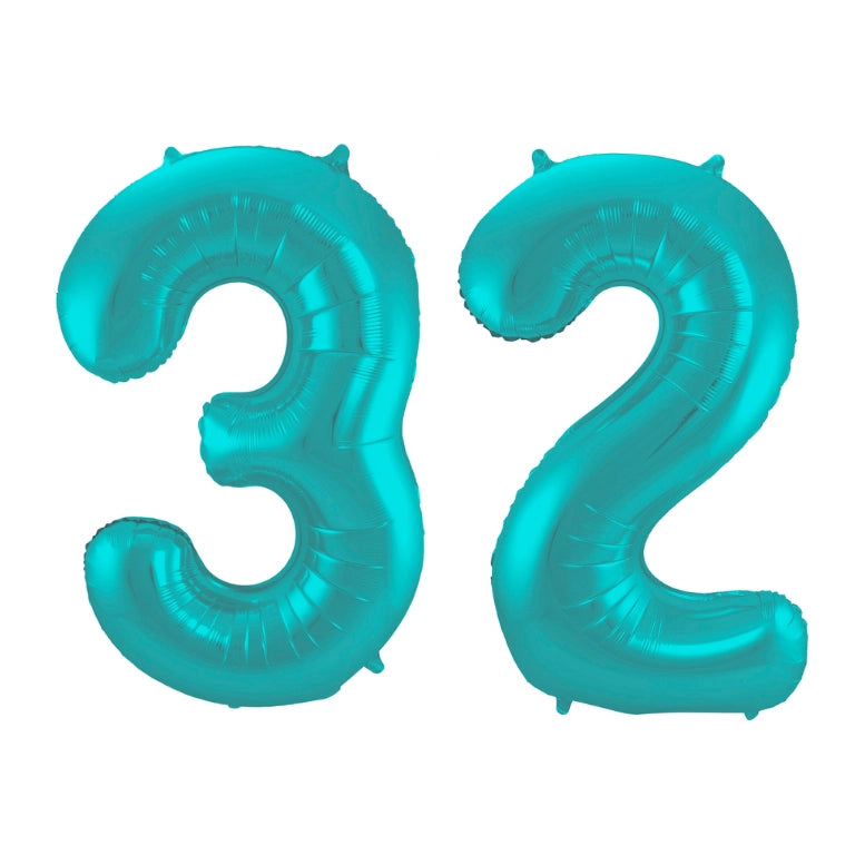 Folieballon 32 jaar metallic pastel aqua mat 86cm