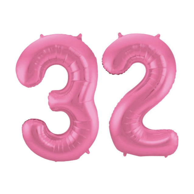 Folieballon 32 jaar metallic roze mat 86cm