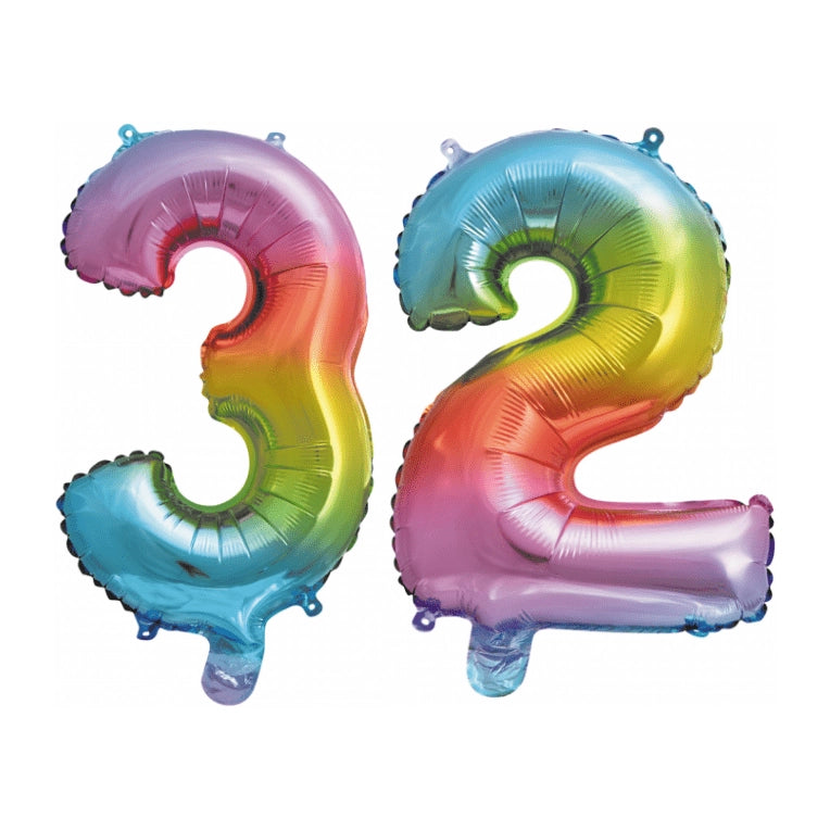 Folieballon 32 jaar Regenboog 41cm
