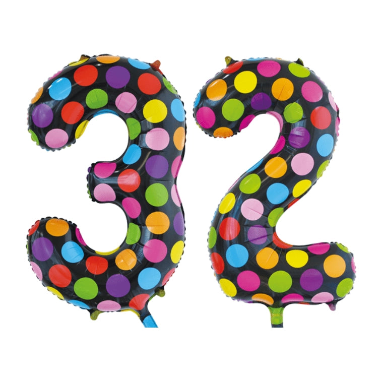 Folieballon 32 jaar stippen 86cm