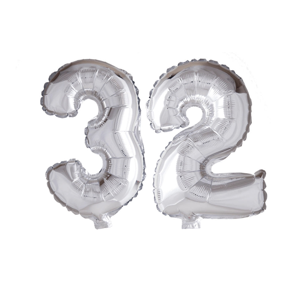 Folieballon 32 jaar zilver 86cm