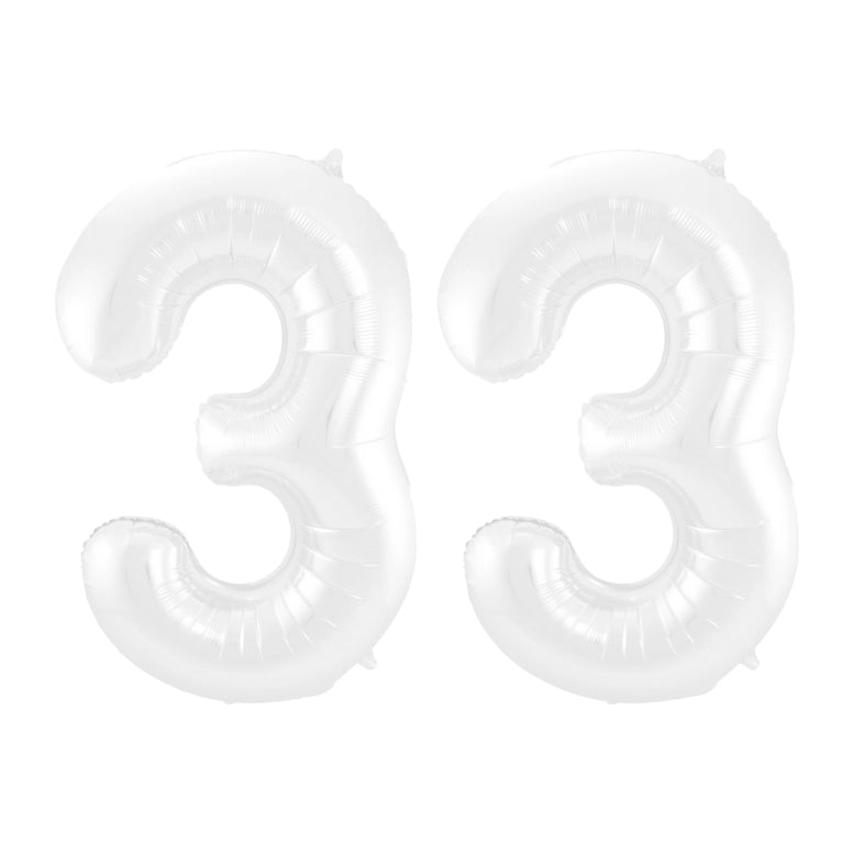 Folieballon 33 jaar metallic wit 86cm
