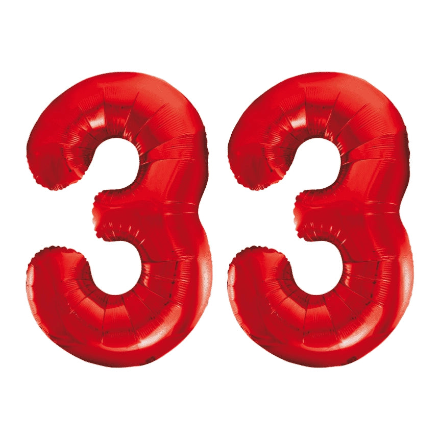 Folieballon 33 jaar rood 86cm