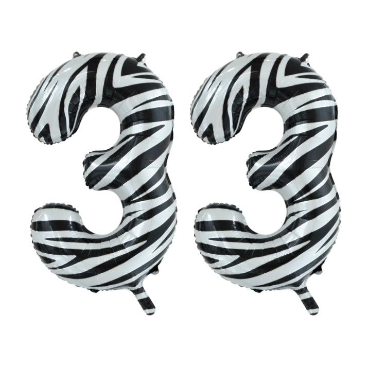 Folieballon 33 jaar zebra 86cm