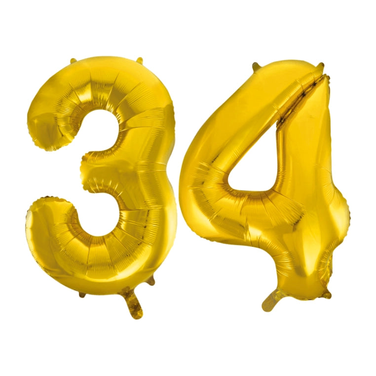 Folieballon 34 jaar Goud 86cm