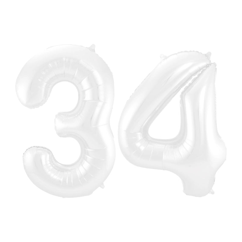 Folieballon 34 jaar metallic wit 86cm