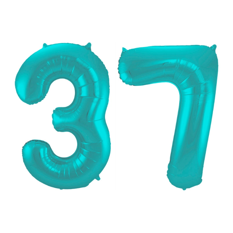 Folieballon 37 jaar metallic pastel aqua mat 86cm