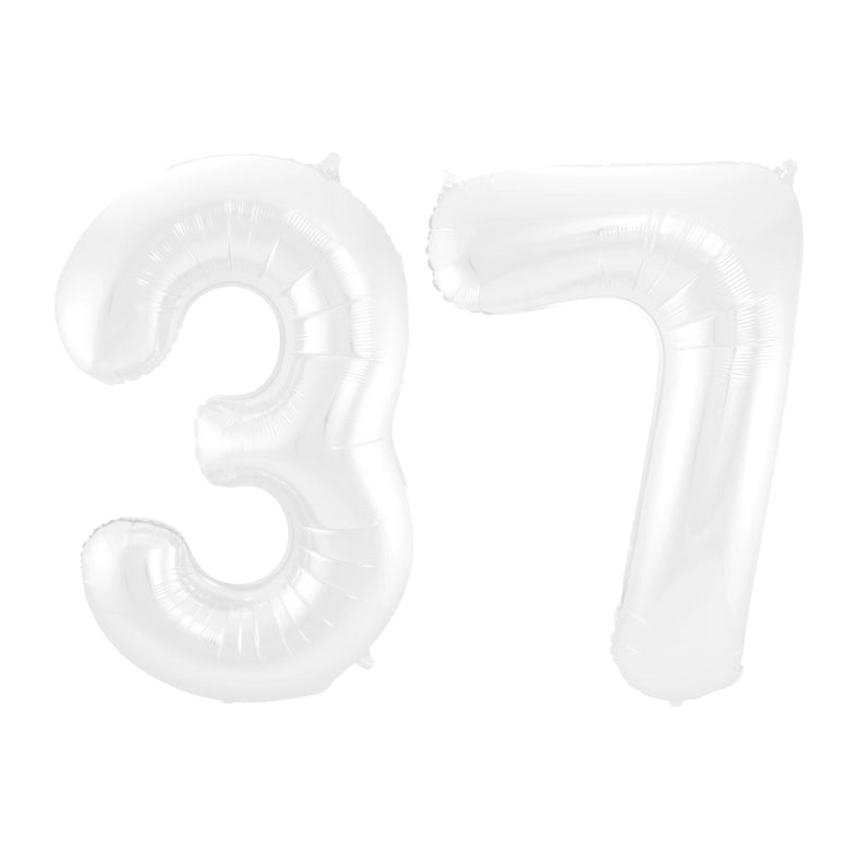 Folieballon 37 jaar metallic wit 86cm