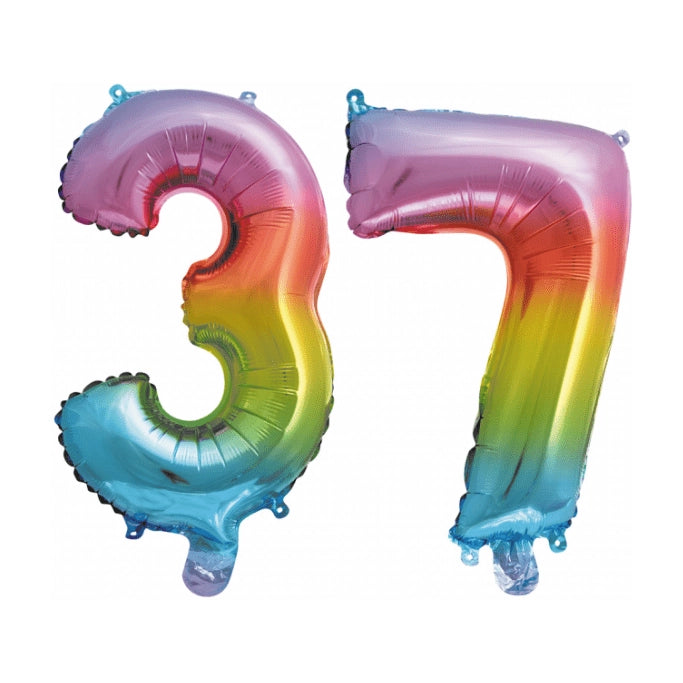 Folieballon 37 jaar Regenboog 86cm