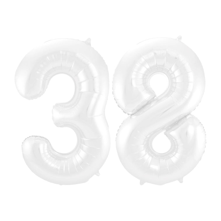 Folieballon 38 jaar metallic wit 86cm