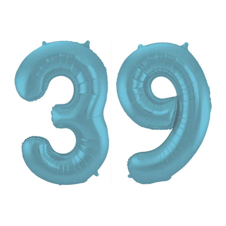 Folieballon 39 jaar metallic pastel blauw mat 86cm