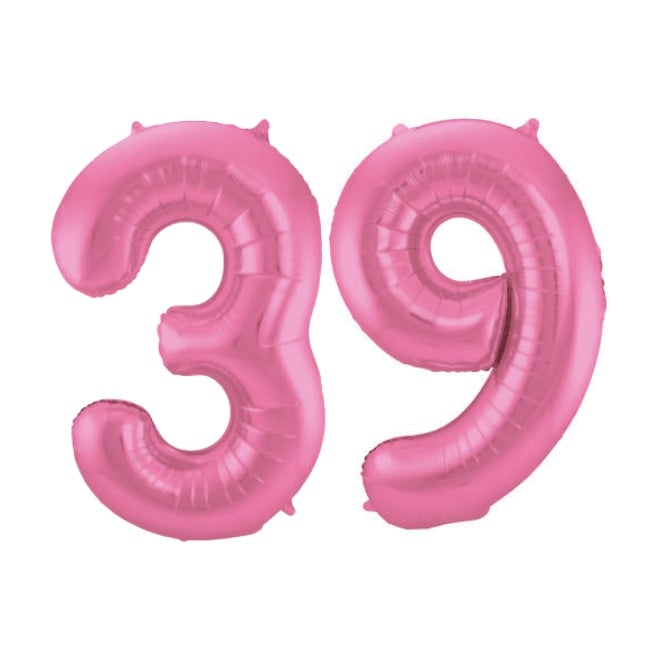 Folieballon 39 jaar metallic roze mat 86cm