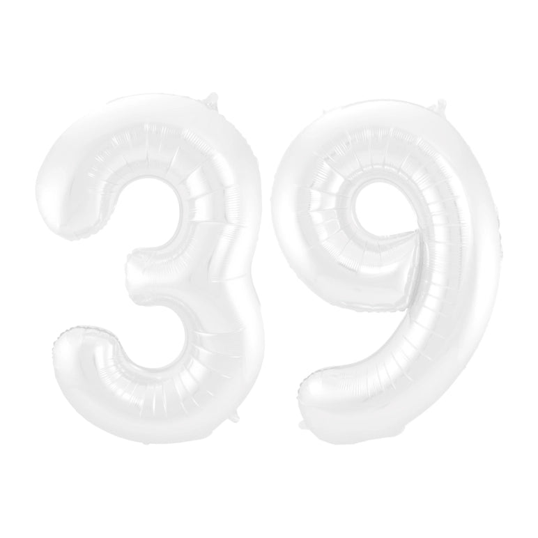 Folieballon 39 jaar metallic wit 86cm
