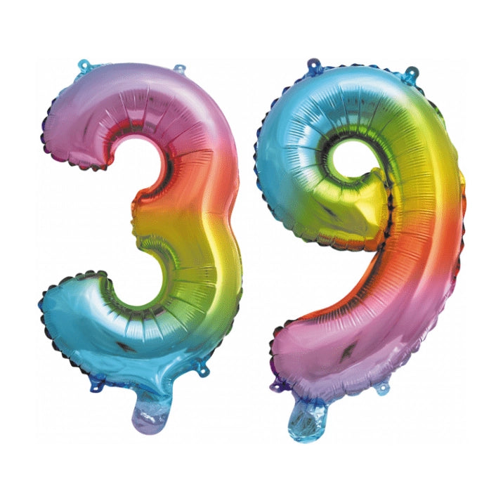 Folieballon 39 jaar Regenboog 41cm