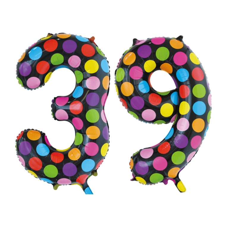 Folieballon 39 jaar stippen 86cm