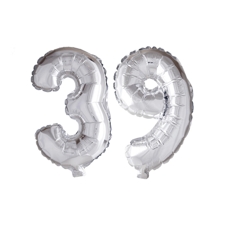 Folieballon 39 jaar zilver 41cm