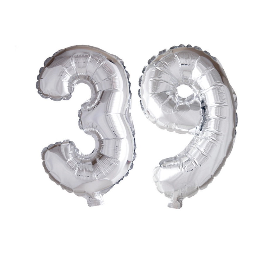 Folieballon 39 jaar Zilver 66cm