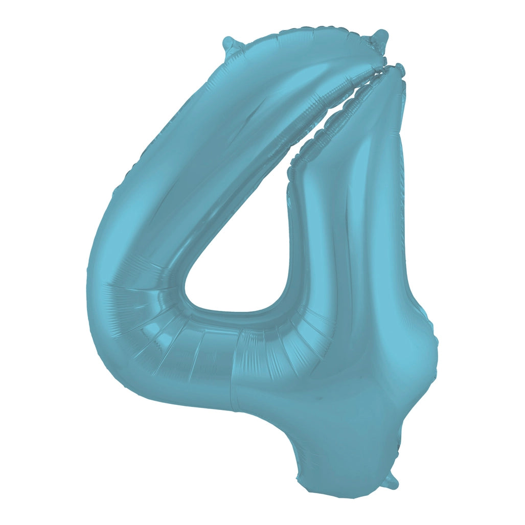 Folieballon 4 jaar metallic pastel blauw mat 86cm