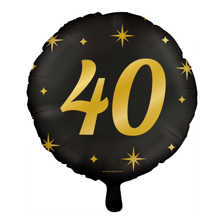 Folieballon 40  jaar - goud zwart - 45cm