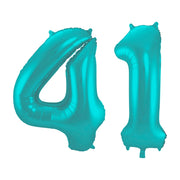 Folieballon 41 jaar metallic pastel aqua mat 86cm